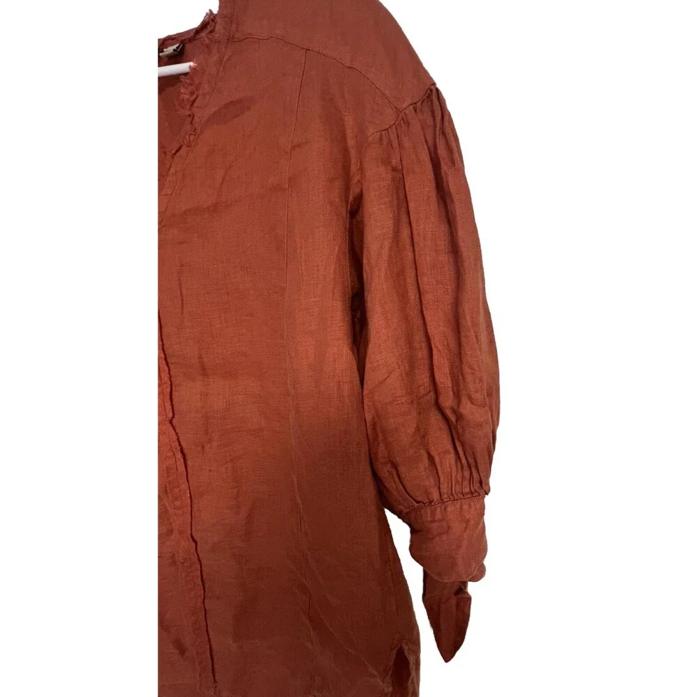 Anthropologie Holding Horses Womens Tunic Top Small Orange Linen Ginnie - Picture 5 of 6